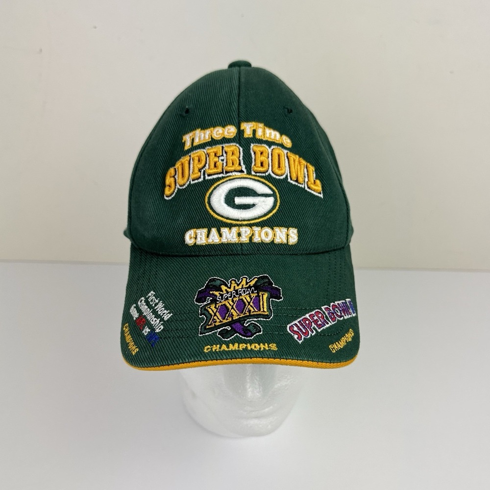Vintage Green Bay Packers Three Time Super Bowl Champions Reebok Hat Cap NFL